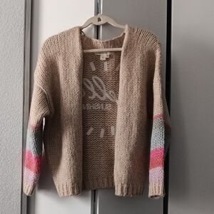 Saltwater LUXE Tan Cardigan with Colorful Sleeves